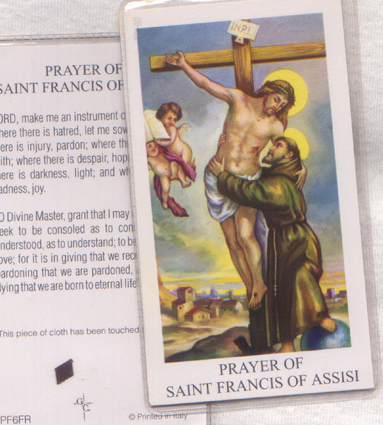 St Francis cloth relic prayer card IT119
