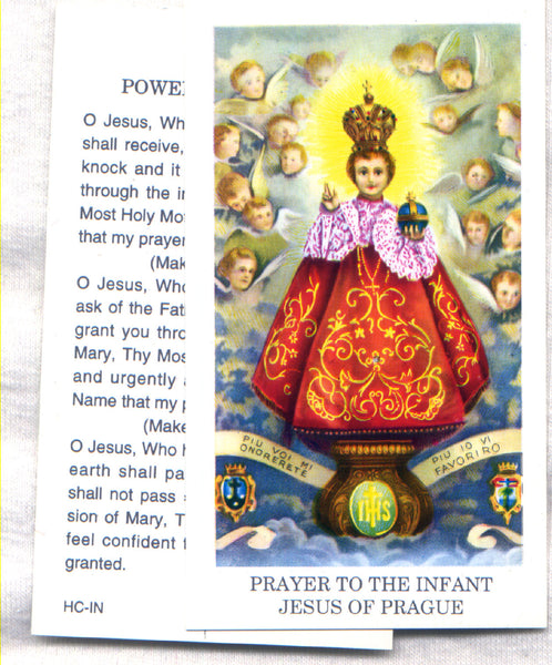 Miraculous Infant of Prague prayer card 12/pkg IT64