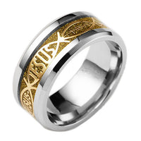 Icthys Jesus Ring Stainless Steel Finger Ring unisex gold finish US size 9