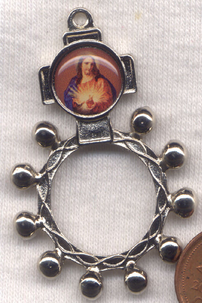 Vintage Sacred Heart of Jesus Metal Pocket Rosary MRP10