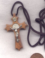 St Benedict Medal Olive Wood Crucifix cord necklace NCL05
