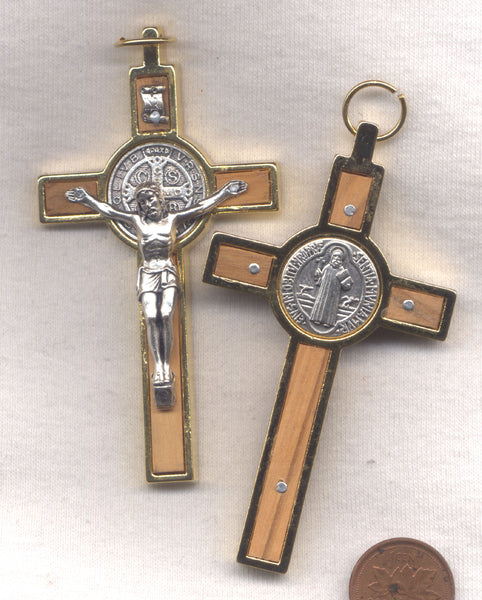 St Benedict Medal Crucifix Olive Wood Inlay NCK08