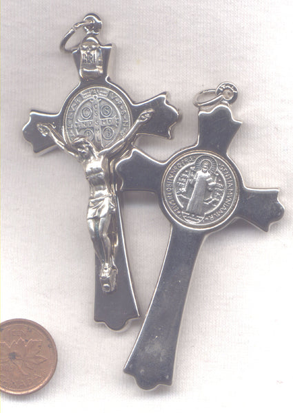 St Benedict Medal Crucifix Shiny Chrome silver finish NCK10