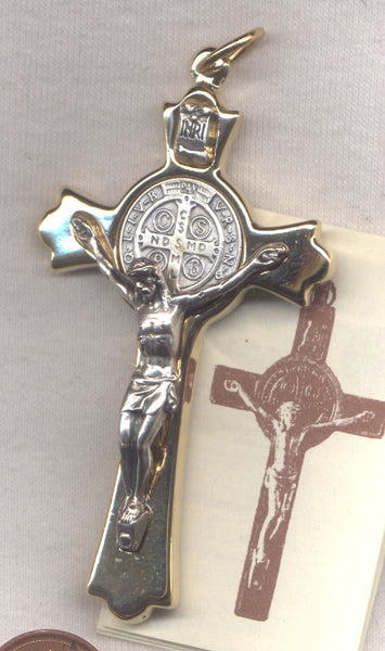 St Benedict Medal Crucifix Shiny Gold NCK13