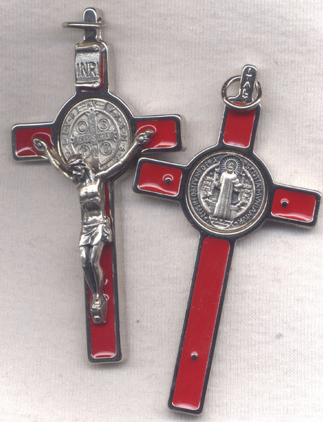 St Benedict Medal Crucifix Red Enamel NCK14