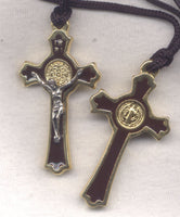 St Benedict Medal Crucifix Brown Enamel cord necklace NCK15