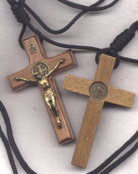 St Benedict Medal Wood Crucifix cord necklace bronze finish NCK17