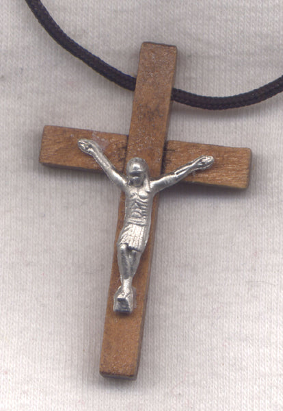 Simple Plain Wood Crucifix Cord Necklace NCK28