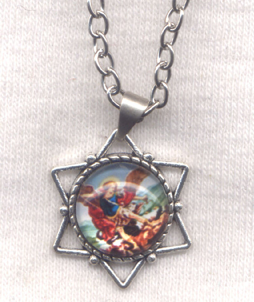 Small Star St Michael the Archangel Medal Chain Necklace NCK30
