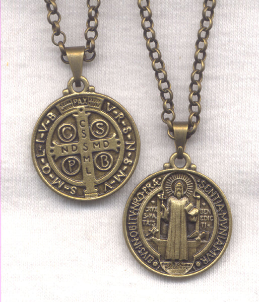 Bronze One Inch St Benedict Medal Chain Necklace NCK34