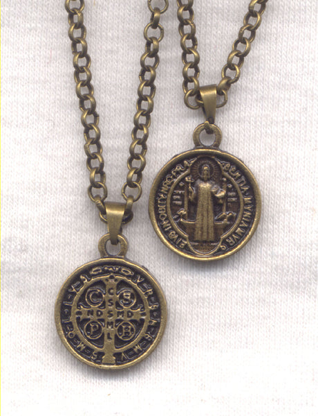 Bronze Small St Benedict Medal Chain Necklace NCK35