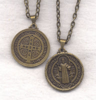 Bronze Large St Benedict Medal Chain Necklace NCK36