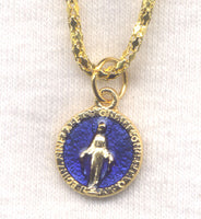 Miraculous Medal Blue Enamel Chain Necklace goldtone NCK38