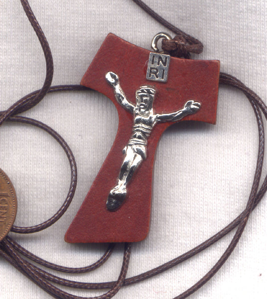 Tao Franciscan Wood Crucifix cord necklace NCK74