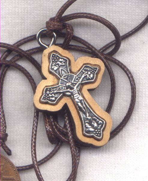 Metal with Wood frame Crucifix cord necklace NCK73