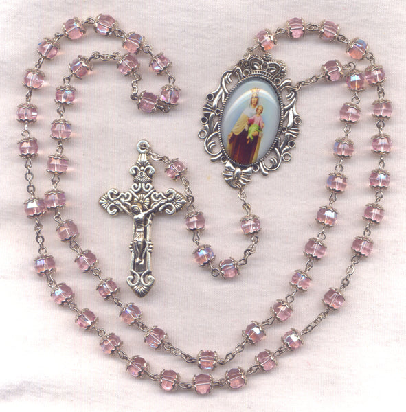 Our Lady of Mount Carmel Pale Pink Double Capped Crystal FanC01