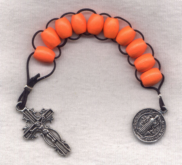 One Decade Pull Rosary Orange Wood Beads Brigittine or Dominican PL08