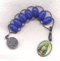 7 Sorrows One Decade Pull Rosary Blue Wood Beads PL15