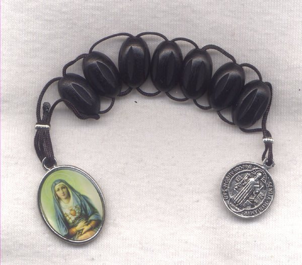 7 Sorrows One Decade Pull Rosary Black Wood Beads PL16