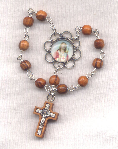 Sacred Heart of Jesus One Decade Pocket Rosary olivewood beads PKT15