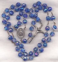 Miraculous Medal Rosary AB Dark Blue Rosebud Bead Rosary R07