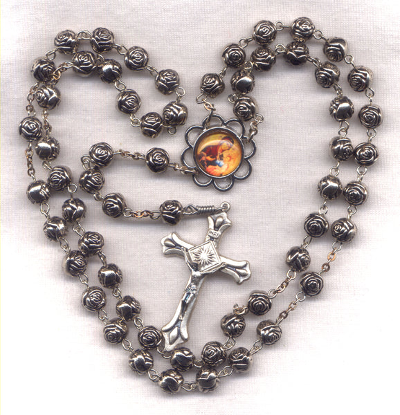 Our Lady Quick To Hear Icon Rosary Silver Rosebud Bead R09