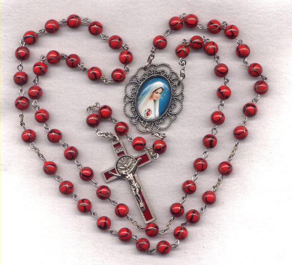 Immaculate Heart Rosary Deluxe Red Lampwork Glass Bead RD01