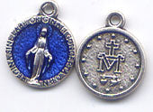Miraculous Medal 1/2 inch size blue enamel silver color