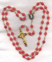 Divine Mercy St Benedict Medal Crucifix Rosary Red Stripe Glass Oval Bead V03