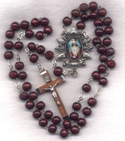 Sacred Heart of Jesus Dark Brown Wood Bead Rosary V10