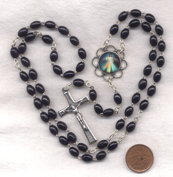 Divine Mercy Rosary Black Wood Beads Men's Devotions V11