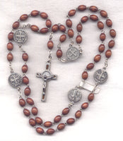 St Benedict Medal Rosary Brown Wood Beads Metal Our Fathers V22