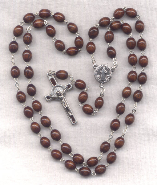 St Benedict Medal Rosary Brown Wood Beads V23
