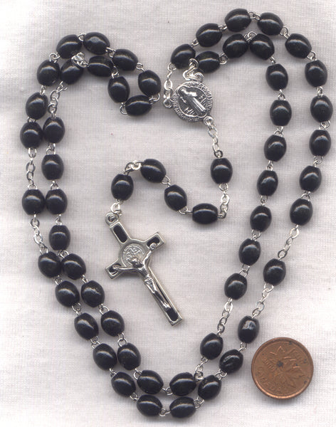 St Benedict Medal Rosary Black Wood Beads V24