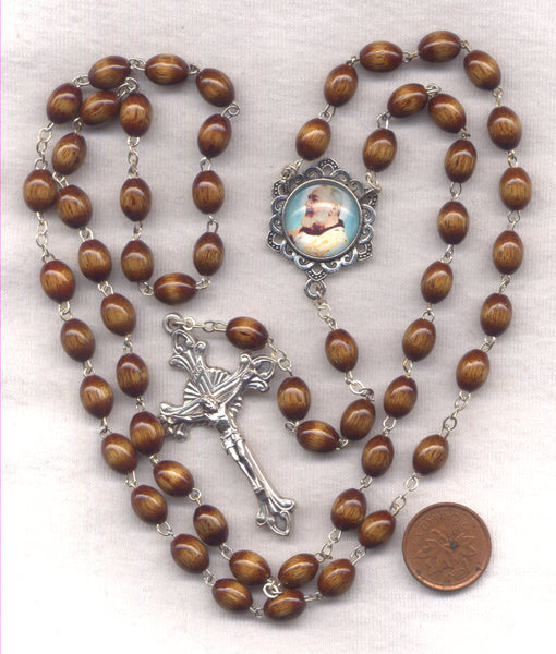 St Padre Pio Rosary Franciscan Brown Wood Beads V26