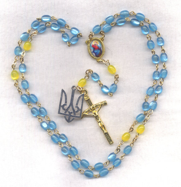 Viva Ukraine Blue and Gold Ukrainian Patroit Rosary Jesus Victorious V36