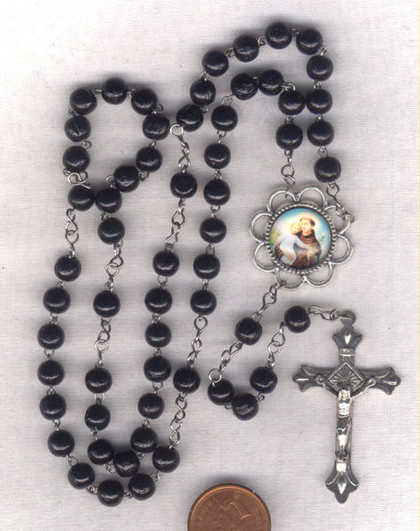 St Anthony of Padua miracle worker black wood beads V35A
