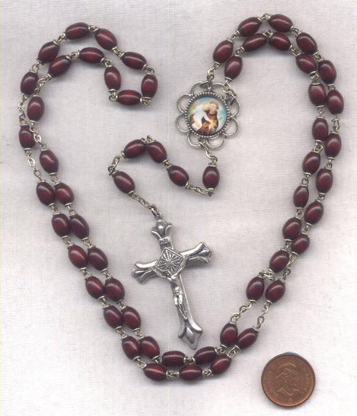 St Anthony of Padua miracle worker mahogany color wood beads V35B
