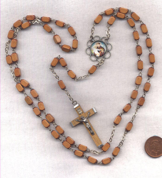 St Anthony of Padua miracle worker light brown wood beads V35C