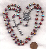 Christmas Nativity Glitter Stripe Red Glass Bead Rosary V41