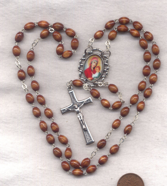 Our Lady Quick To Hear Icon Brown Wood Beads V42