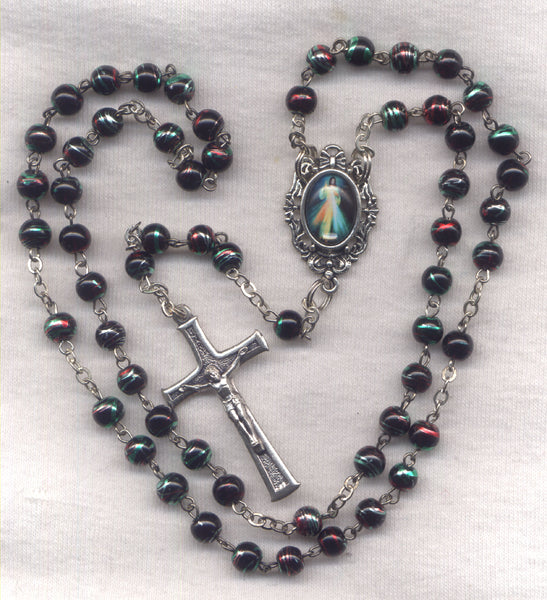 Divine Mercy Glitter Stripe Glass Bead Rosary V43