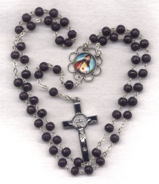 Sacred Heart of Jesus Rosary black pearl V52A