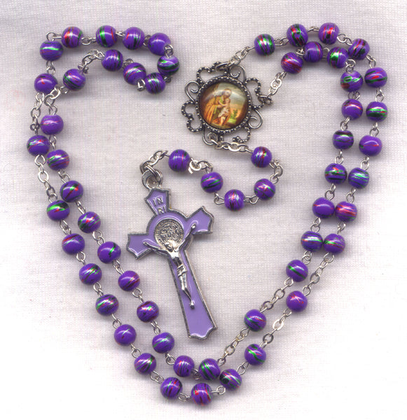 St Joseph Patron Saint Rosary purple V52H