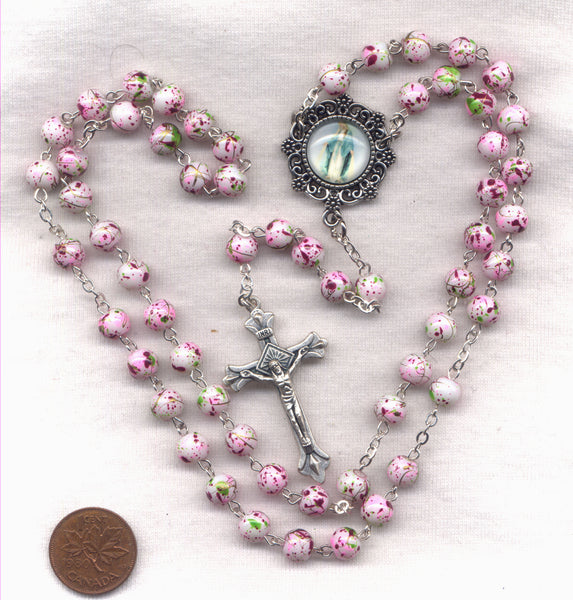 Our Lady of Grace Lady in Blue Cherry spatter finish Rosary V54