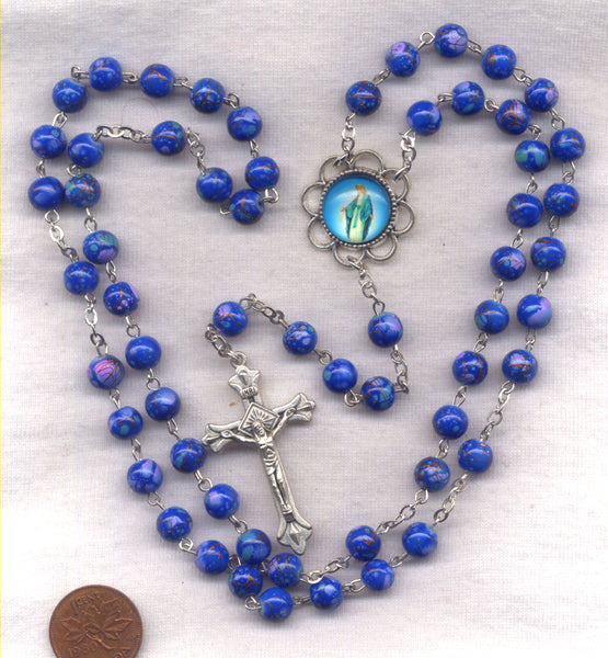 Our Lady of Grace Lady in Blue spatter finish Rosary V56