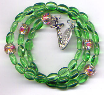 Green with Silverfoil Roses spring wire rosary bracelet BR007