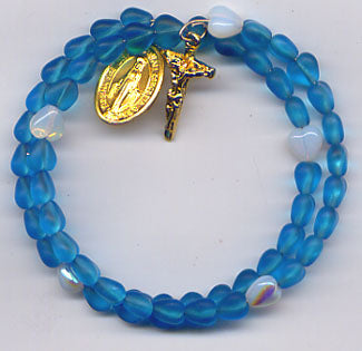 Aqua Frosted Heart spring wire rosary bracelet BR002
