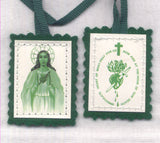 Green Scapular with ribbon cord and leaflet - each