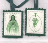 Green Scapular with ribbon cord and leaflet Package of 10